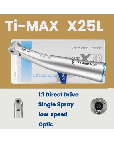 NSK Ti-MAX X25L 1:1 Low Speed Direct Drive Handpiece Fiber Optic Air Spray On/Off Switch Compatible with E-Type Dental Equipment