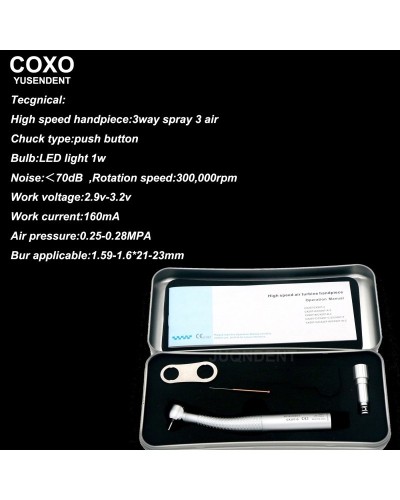 COXO Dental Turbine Fiber Optic High Speed Handpiece Air Rotor Standard/Torque Head LED Coupler 6 Pin Fit KAVO NSK Sirona WH