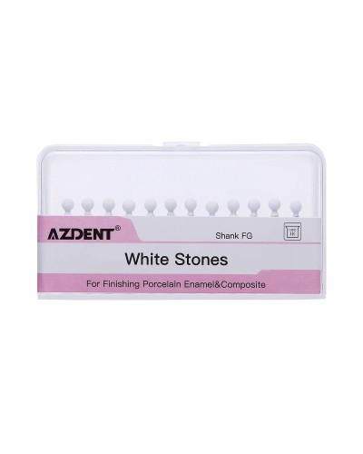 12PCS/Box AZDENT Dental White Stone Polishing Polisher White Sandstone Grinding Head FG Drills Flame Cone Round Shape Dentistry