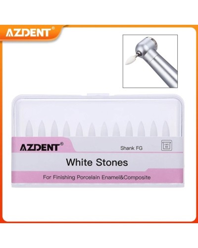 12PCS/Box AZDENT Dental White Stone Polishing Polisher White Sandstone Grinding Head FG Drills Flame Cone Round Shape Dentistry