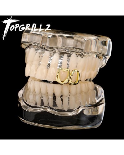 TOPGRILLZ Double Hollow Love Shaped Tooth Cap 14K Gold Plated Dental Grills Teeth Grillz For Women Men Halloween Jewelry