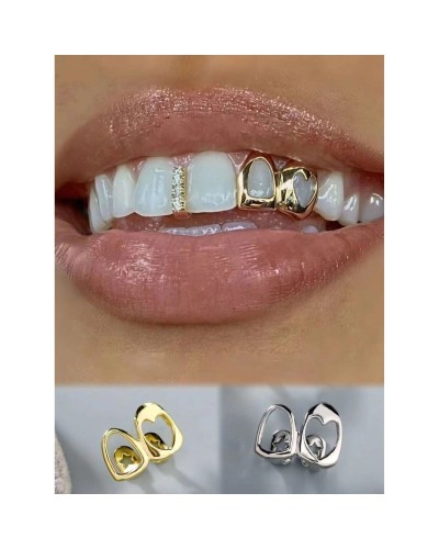 FTCY Hip Hop Hollow Heart Tooth Grillz For Women Gold Color Daily Wearable Tooth Jewelry Dental Grillz