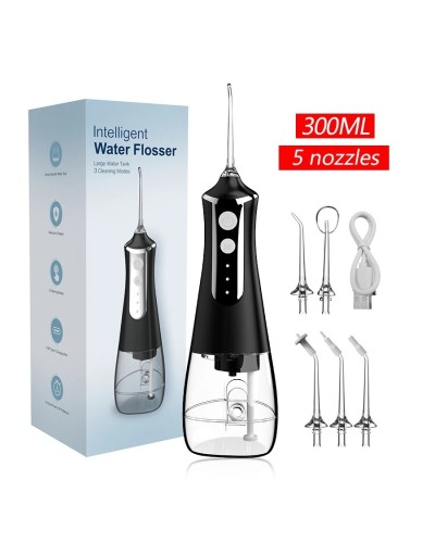 Dental Oral Irrigator Water Flosser Thread Teeth Pick Mouth Washing Machine 5 Nozzels 3 Modes USB Rechargeable 300ml Tank