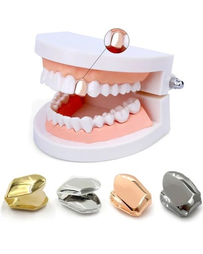 Classic Single Glossy Teeth Cap Gold Silver Rose Color Tooth Caps for Women Men Jewelry Halloween Party Gift Dental Grills