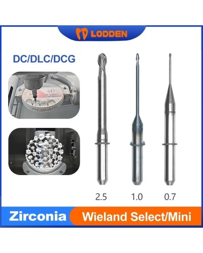 Wieland Select/Mini Dental Milling Bur Zirconia DC/DLC/DCG Coating D3 Shank D2.5/1.0/0.7mm Dental Lab Milling Cutters