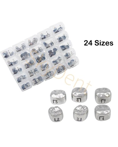 24Sizes Dental Adult Permanent Molar Crowns Stainless Steel Preformed Permanent Crown Teeth Refill Dentistry Supply 5Pcs/Box