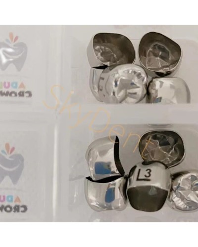 24Sizes Dental Adult Permanent Molar Crowns Stainless Steel Preformed Permanent Crown Teeth Refill Dentistry Supply 5Pcs/Box