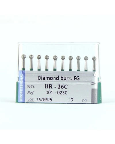 10pcs Dental Daimond Bur 001-023C Ball Round Coarse BR-26C Supplies for Dentist Green Ring High Quality Dentistry Grinding Tools
