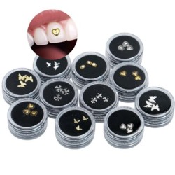 3pcs/Box Dental Tooth Gems Teeth Crystal Ornament Metal Tooth Gems Various Shape Beauty Oral Decorations