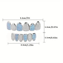 HipHop CZ Teeth Set For Unisex Blue Zircon Top Bottom Mouth Gold Silver Color Teeth Tooth Cap Removable Dental Fashion Jewelry