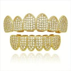 HipHop CZ Teeth Set For Unisex Blue Zircon Top Bottom Mouth Gold Silver Color Teeth Tooth Cap Removable Dental Fashion Jewelry