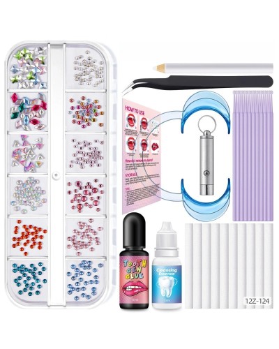 Tooth Gem Kit Tooth DIY Crystals Jewelry with Glue and Light Starter Tooth Gems Kit for Teeth Shining Temporary Teeth Crystal