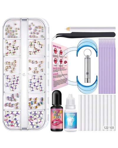 Tooth Gem Kit Tooth DIY Crystals Jewelry with Glue and Light Starter Tooth Gems Kit for Teeth Shining Temporary Teeth Crystal