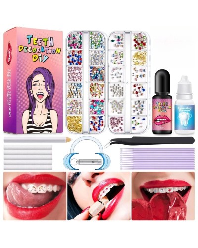 Tooth Gem Kit Tooth DIY Crystals Jewelry with Glue and Light Starter Tooth Gems Kit for Teeth Shining Temporary Teeth Crystal