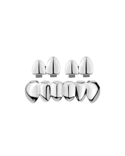 RACHELZ DIY Glossy Teeth Grillz Hip Hop Gold Silver Color Top Bottom Tooth Caps For Women Men Jewelry Halloween Cosplay Gift