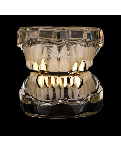 RACHELZ DIY Glossy Teeth Grillz Hip Hop Gold Silver Color Top Bottom Tooth Caps For Women Men Jewelry Halloween Cosplay Gift