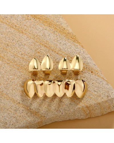 RACHELZ DIY Glossy Teeth Grillz Hip Hop Gold Silver Color Top Bottom Tooth Caps For Women Men Jewelry Halloween Cosplay Gift