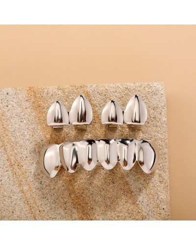 RACHELZ DIY Glossy Teeth Grillz Hip Hop Gold Silver Color Top Bottom Tooth Caps For Women Men Jewelry Halloween Cosplay Gift