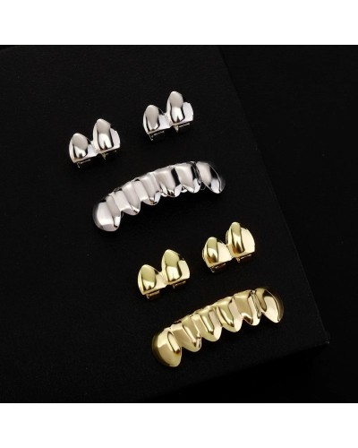 RACHELZ DIY Glossy Teeth Grillz Hip Hop Gold Silver Color Top Bottom Tooth Caps For Women Men Jewelry Halloween Cosplay Gift
