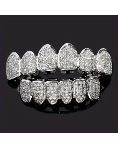 HipHop CZ Teeth Set For Unisex Top Bottom Mouth Gold Silver Color Teeth Tooth Cap Removable Dental Fashion Jewelry