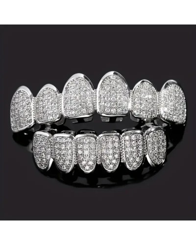HipHop CZ Teeth Set For Unisex Top Bottom Mouth Gold Silver Color Teeth Tooth Cap Removable Dental Fashion Jewelry