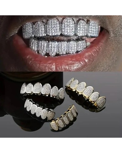 HipHop CZ Teeth Set For Unisex Top Bottom Mouth Gold Silver Color Teeth Tooth Cap Removable Dental Fashion Jewelry