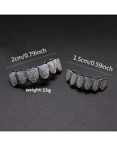 HipHop CZ Teeth Set For Unisex Top Bottom Mouth Gold Silver Color Teeth Tooth Cap Removable Dental Fashion Jewelry