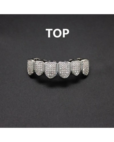 HipHop CZ Teeth Set For Unisex Top Bottom Mouth Gold Silver Color Teeth Tooth Cap Removable Dental Fashion Jewelry
