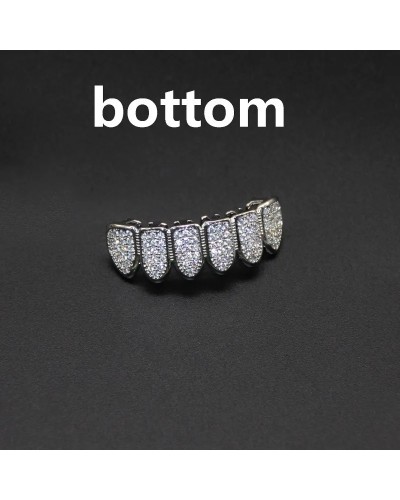 HipHop CZ Teeth Set For Unisex Top Bottom Mouth Gold Silver Color Teeth Tooth Cap Removable Dental Fashion Jewelry