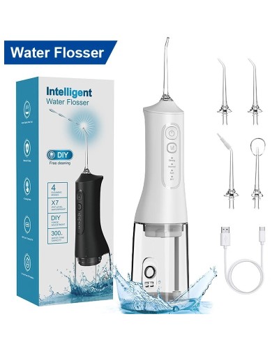 Electric water flosser oral irrigator USB rechargeable Portable waterproof Teeth cleaning whitening 300ml4-speed modes Family