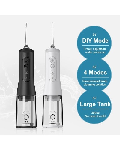 Electric water flosser oral irrigator USB rechargeable Portable waterproof Teeth cleaning whitening 300ml4-speed modes Family