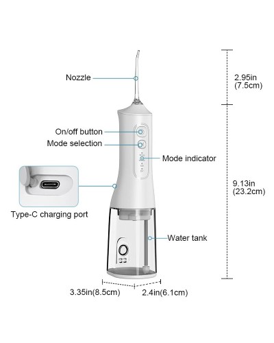 Electric water flosser oral irrigator USB rechargeable Portable waterproof Teeth cleaning whitening 300ml4-speed modes Family