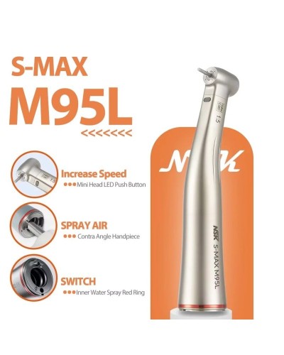 NSK Ti Max X95 Optic Fiber 1:5 Increasing Speed Contra Angle Handpiece Red Rings contraangulo Spray Air On/Off Switch Dental Pen